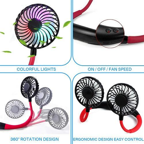 Portable Neck Fan Rechargeable USB Hands Free Fan with 3 Level Air Flow, 7 LED Lights for Home Office Travel Indoor Outdoor - Toytexx Portable Neck Fan Rechargeable USB Hands Free Fan with 3 Level Air Flow, 7 LED Lights for Home Office Travel Indoor Outdoor - Toytexx